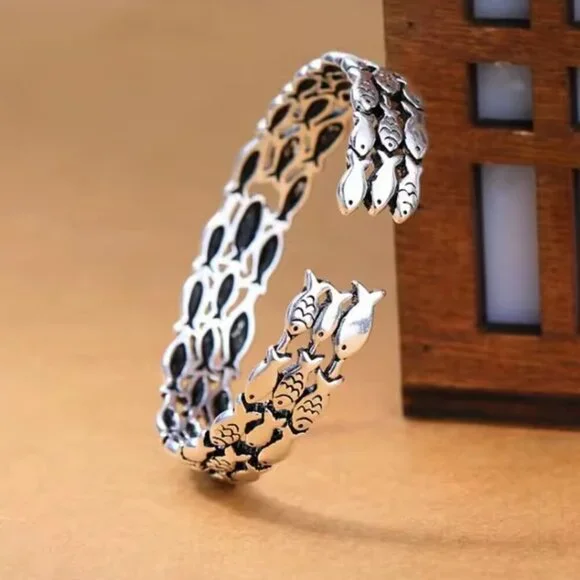 925 Silver Fish Cuff Bracelet #1551 - Picture 1 of 7